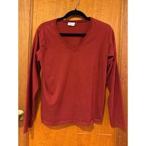 Prairie‎ Cotton Small tshirt red long sleeve V-neck tee 100% cotton